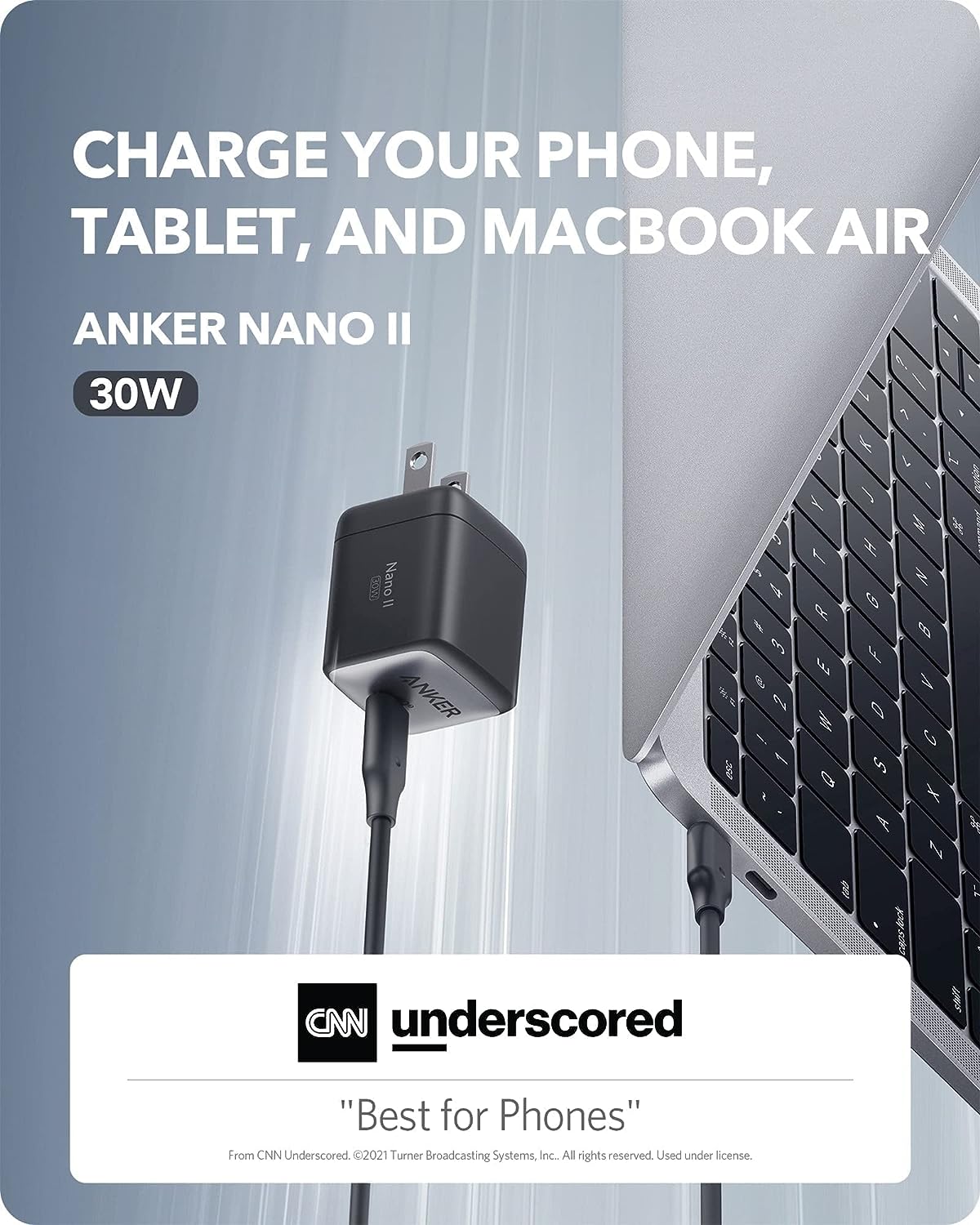 Anker Nano II 30W Fast Charger Adapter, GaN II Compact Charger (Not Foldable) for MacBook Air/iPhone 13/13 Mini/ 13 Pro/ 13 Pro Max/ 12, Galaxy S21, Note 20, iPad Pro, Pixel, and More Anker Nano II 30W Fast Charger Adapter, GaN II Compact Charger (Not Foldable) for MacBook Air/iPhone 13/13 Mini/ 13 Pro/ 13 Pro Max/ 12, Galaxy S21, Note 20, iPad Pro, Pixel, and More